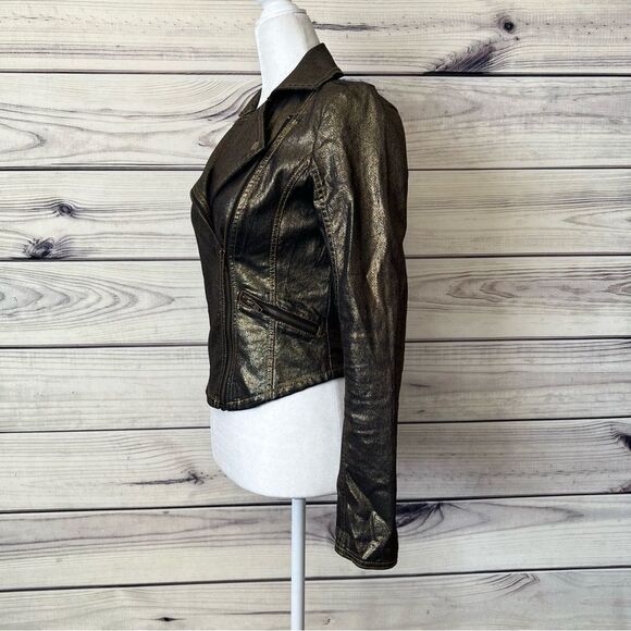 Rock & Republic Gold & Black Metallic Fitted Motorcycle Jacket - Picture 5 of 8